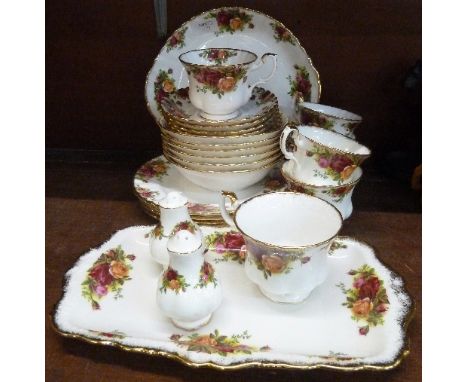 Royal Albert Old Country Roses tea ware, comprising six cups and saucers, six bowls, four medium plates, two sandwich plates 