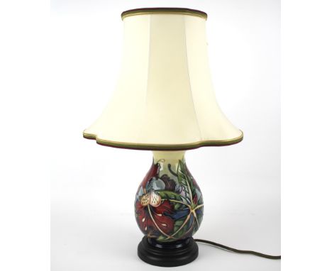 Contemporary moorcroft lamp with shade Condition Report: Overall in good order. 