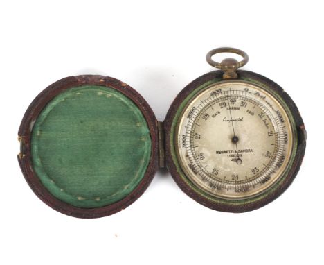 A Negretti &amp; Zambra (London) cased compensated pocket barometer. With silvered dial numbered 4121, with compass to the ot