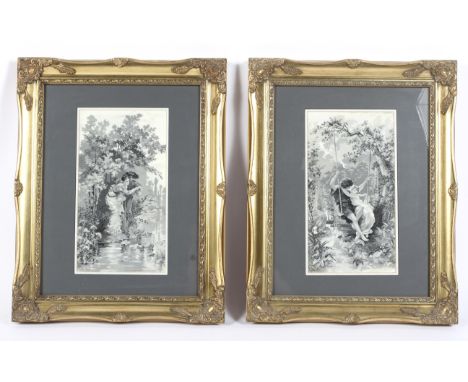 Two French jacquard silk tapestry pictures. Probably by Neyret Freres after paintings by Pierre-Auguste Cot, late 19th/early 