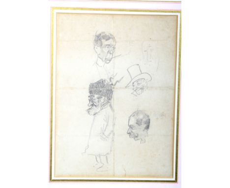 Attributed to Philipp William May (1864-1903), a pencil sketch with character studies. With presentation inscription to rever