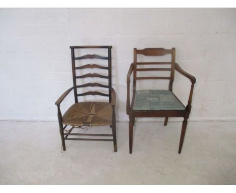 A country ladder back chair, along with one other.