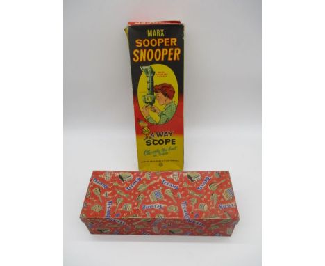 A boxed vintage Marx Sooper Snooper 4-way scope, along with a boxed Tri-ang Trumpet