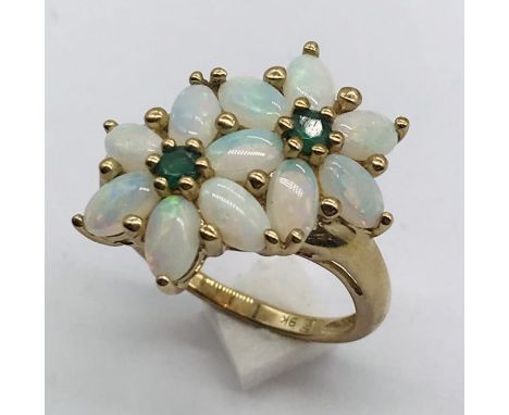 A 9ct gold opal and tourmaline cluster ring 