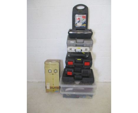 A collection of power tools and accessories including Detor Power Drill, Laser Level, Halogen Work Spotlight, Parkside Orbita