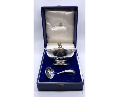 A late 20th Century parcel gilt bowl and cover with matching ladle, made to commemorate the Investiture of Charles, Prince of