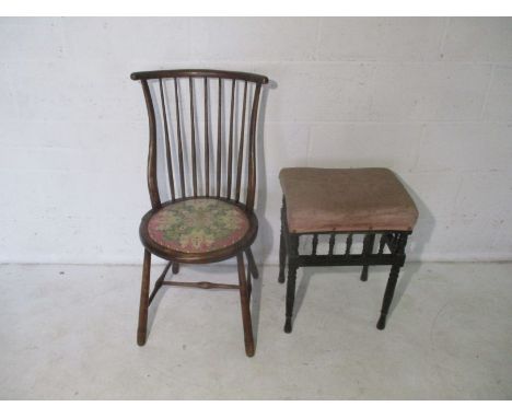 A vintage bentwood stick back chair, along with an Edwardian piano stool.