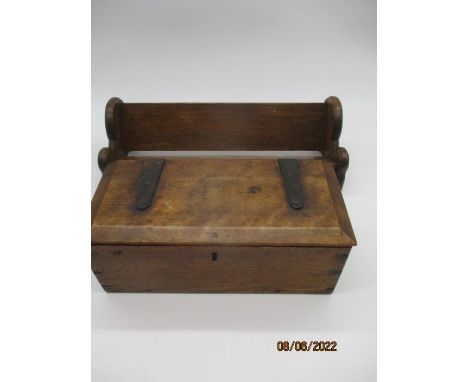 A vintage candle box with iron fittings.along with an oak book rest 