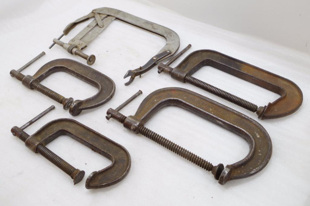 (4) U.S. Made CClamps & (1) KD Valve Spring Compressor M/N 385