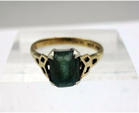 A 9ct gold, silver set green stone ring, weight 2.1g, size L