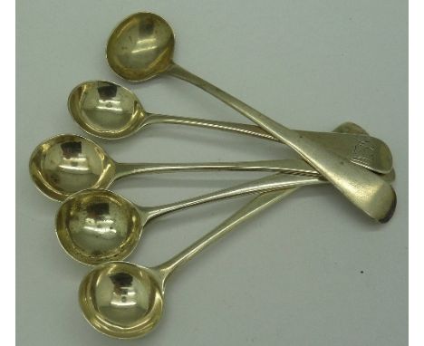 Five Georgian silver salt spoons, weight 46g