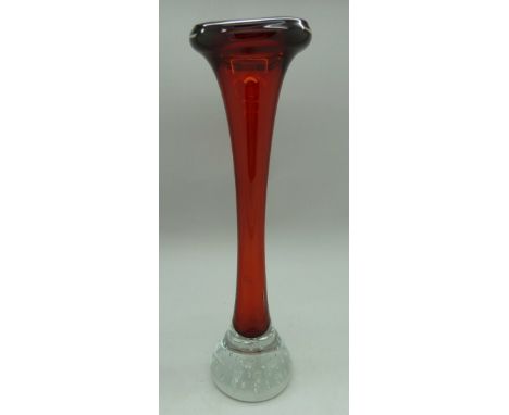 A Scandanavian Aseda Glasbruk bone shaped ruby glass vase, height 23.5cm