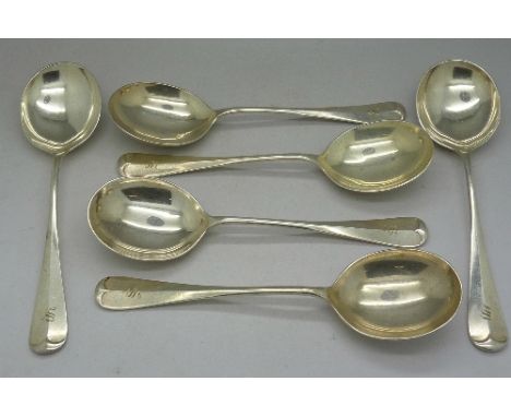 A set of six silver soup spoons, Sheffield 1947/1948, weight 431g