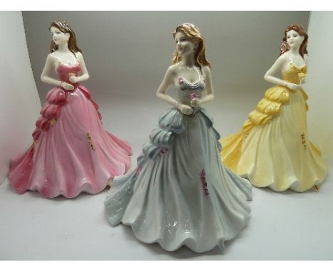 Three Coalport figures Ruby, Golden and Silver Anniversary, boxed