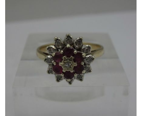 A 9ct gold, ruby and diamond ring, weight 3.3g, size Q