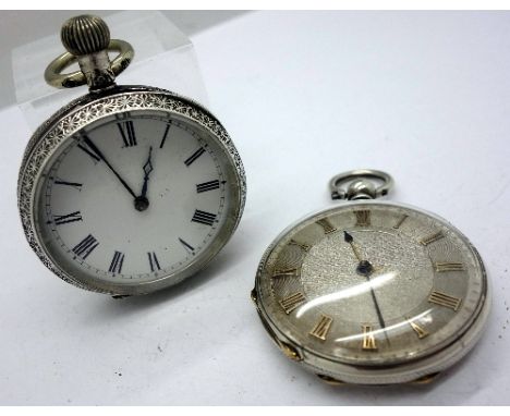 Two silver fob watches, one with silver dial, the movement marked Joseph & Fils, Geneve, the other fob watch case a/f