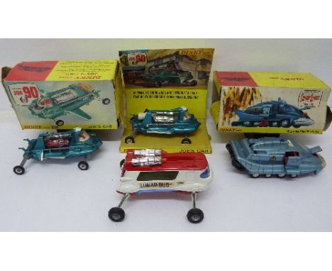 Three Dinky Toys, Captain Scarlet SPV and two 102 Joe 90, Joe's Car, and Corgi lunar bug