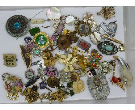 Costume brooches, enamel and other badges, etc.