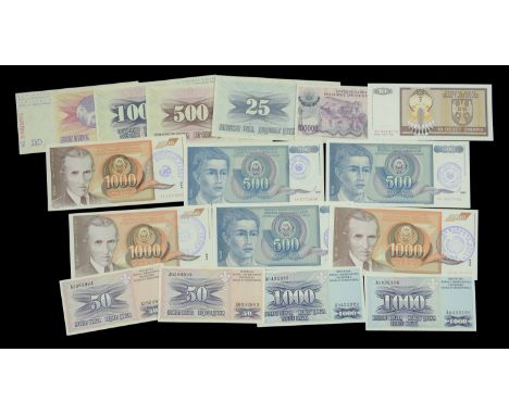 National Bank of Bosnia and Herzegovina, 500 (3) and 1000 (3) Dinara, 1990, each with a different one of the three types of e