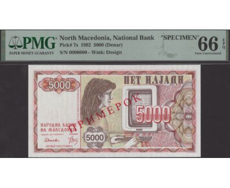 National Bank of Macedonia, specimen 5000 Denars, 1992, serial number 0000000, along with a group of issued examples of the s