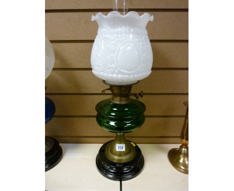 Victorian oil lamp with good white glass shade and green glass reservoir