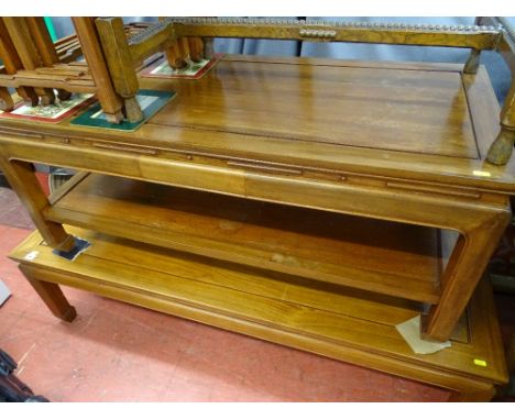 Chinese hardwood coffee table with central drawer and lower shelf