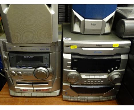 Goodmans stereo system with single speaker and a Sharp hifi system with twin speakers E/T