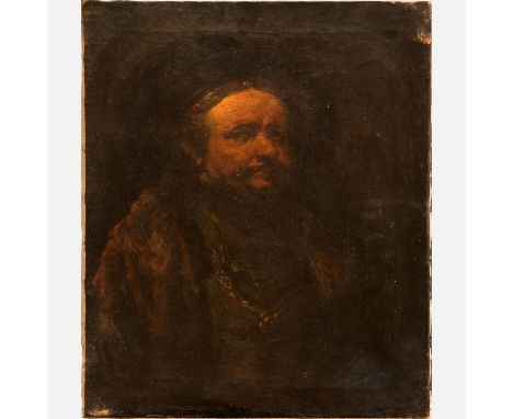 Rembrandt Harmenszoon van Rijn (1606-1669)-school, Self portrait, oil on canvas, framed. 60X50cm