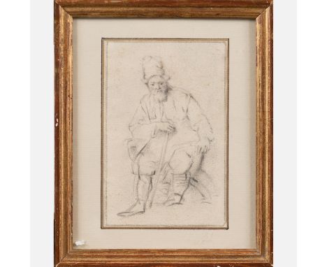 Rembrandt Harmenszoon van Rijn (1606-1669)-manner, Portrait of a sitting elderly man, black chalk on paper, laid down on pape