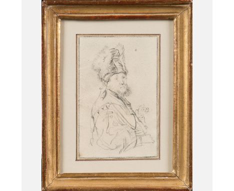 Rembrandt Harmenszoon van Rijn (1606-1669)-manner, Portrait of an elderly man with fur hat; black chalk on paper, laid down o