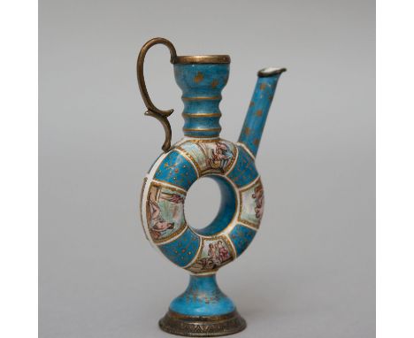 Vienna enamel jug, silver with remains of gilding, rich enamel decorations, open work, hallmarked second half 19th Century, 1