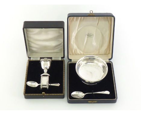 A silver christening bowl and spoon by Horton & Allday, Birmingham, 1928, bowl inscribed "Laurie Edward, 12 July 1941" (in or