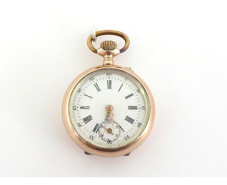 A late 19th century Swiss silver fob watch, the four-piece case with rose gold bezel and case border, engraved with a vacant 