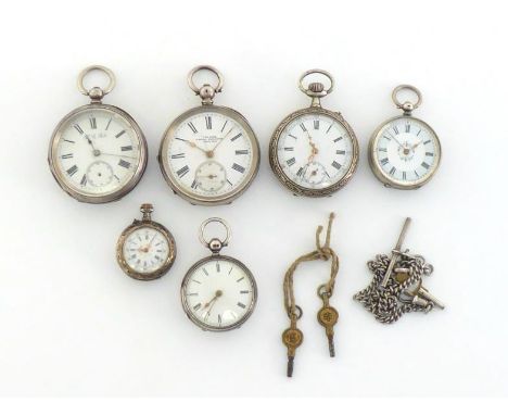 A collection of silver open-faced pocket watches, including a Victorian example, the three piece case hallmarked Birmingham, 