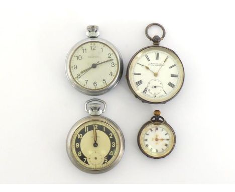 A late 19th century Swiss silver bar cylinder fob watch, with gilt decorated enamel dial, 33mm diameter, together with an H S