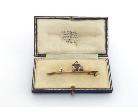 A Victorian gold and enamel bar brooch, the rabbit and turnip finely enamelled, 5cm long CONDITION: tests 15 carat gold, smal