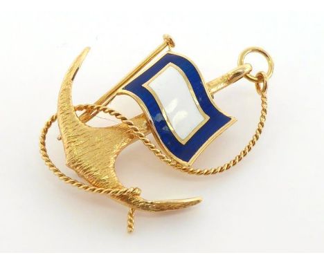HERMES, an 18 carat gold and enamel nautical brooch, designed as an anchor, signed 'HERMES PARIS' verso and numbered 74399, w