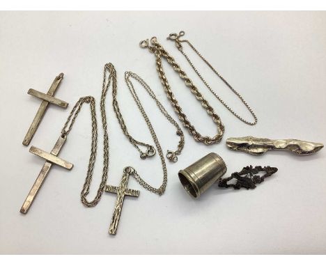 A Collection of Hallmarked Silver, "925" and Other Jewellery, to include R.S.A Cross pendant, modern pendant, box link bracel