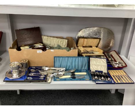 An Assortment of Platedware, to include highly decorative serving spoons in vintage fitted case (case damaged), Royal Crown D