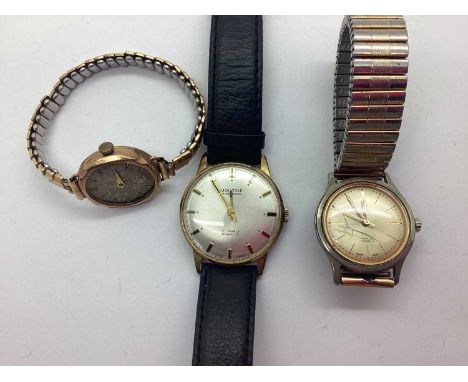 A Vintage 9ct Gold Cased Ladies Wristwatch, the unsigned dial with gilt Arabic quarterlies and baton markers, (damages) (lack