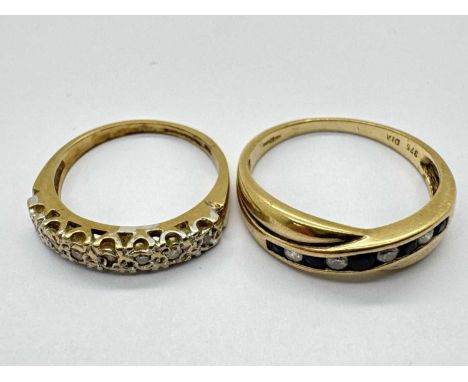 A 9ct Gold Diamond Inset Half Eternity Ring, illusion set throughout between tapered band (finger size K1/2); A 9ct Gold Ston