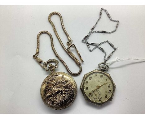 Admiral; An Art Deco Style Decorative Cased Openface Pocket Watch, the signed patterned dial with gilt Arabic numerals and se