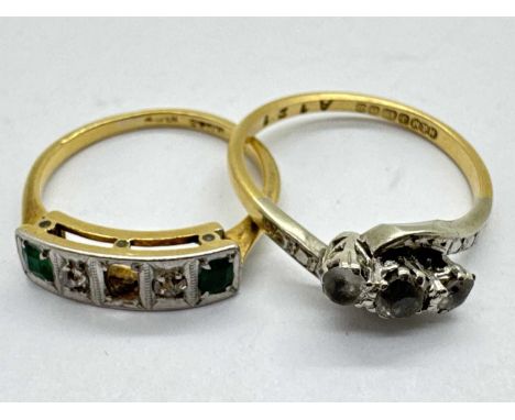 A Diamond and Emerald Five Stone Dress Ring, (one stone missing), of two-tone design, claw set throughout between slim tapere