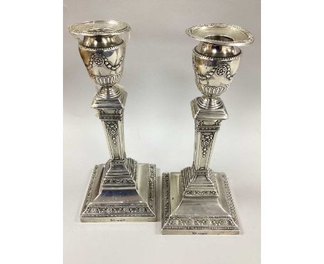 Walker &amp; Hall; A Pair of Victorian Hallmarked Silver Candlesticks, Sheffield 1894, of tapered design with allover highly 