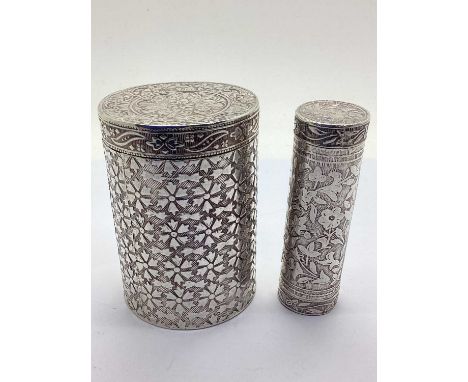 A Decorative Cylindrical Lidded Trinket Box, allover floral design (unmarked), 7.5cm height, 5.3cm diameter (93grams), and an