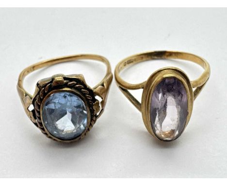 A Vintage 9ct Gold Single Stone Dress Ring, elongated oval collet set within plain surround, between bifurcated shoulders (fi