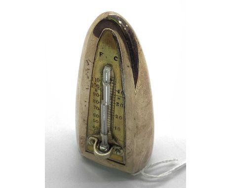 An Edwardian Hallmarked Silver Desk Thermometer, Levi &amp; Salaman, Birmingham 1908, of plain torpedo form (damages), rased 