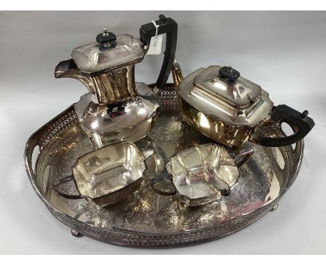 JD&amp;S; An Art Deco Style EPNS Four Piece Teaset, comprising coffee pot, teapot, twin handled sugar bowl and jug, each of a