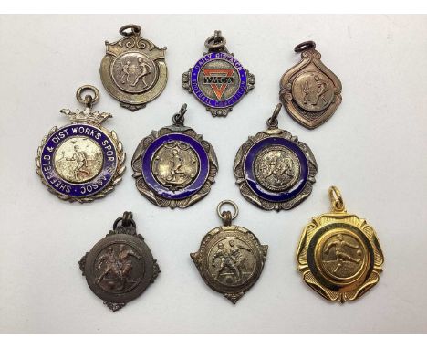 Three Hallmarked Silver Medallion Fobs, to include YMCA Football competition, together with an assortment of further medallio