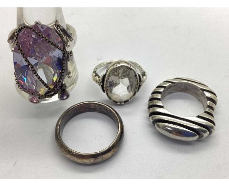 A Small Collection of "925" Rings, to include Modern heartshape design with reeded pattern, large single stone dress ring wit